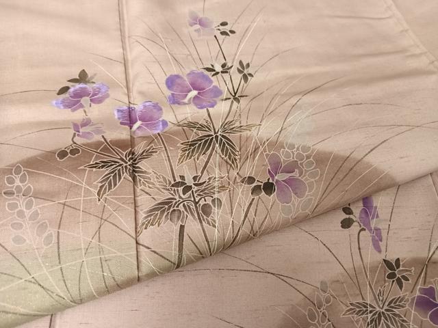 平和屋着物●訪問着 紬地 刺繍 草花文 金銀彩 正絹 逸品 AAAZ3123np
