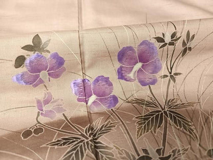 平和屋着物●訪問着 紬地 刺繍 草花文 金銀彩 正絹 逸品 AAAZ3123np