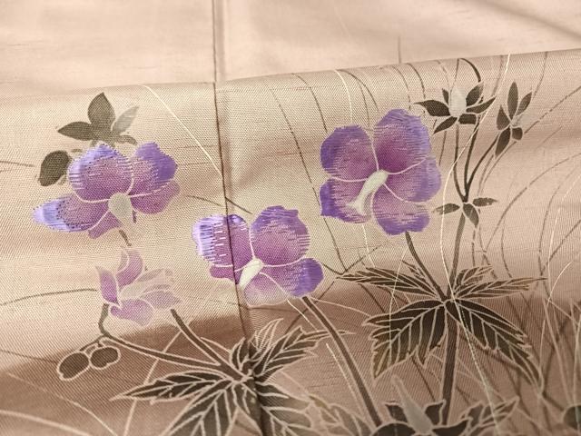 平和屋着物●訪問着 紬地 刺繍 草花文 金銀彩 正絹 逸品 AAAZ3123np