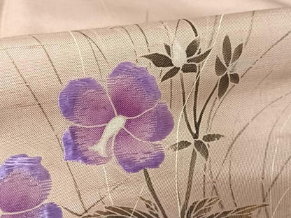 平和屋着物●訪問着 紬地 刺繍 草花文 金銀彩 正絹 逸品 AAAZ3123np