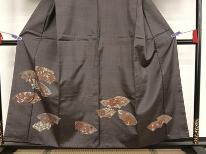 平和屋着物●本場染大島紬 訪問着 色紙花鳥更紗 正絹 逸品 AAAZ3124np