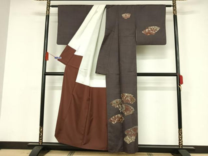 平和屋着物●本場染大島紬 訪問着 色紙花鳥更紗 正絹 逸品 AAAZ3124np