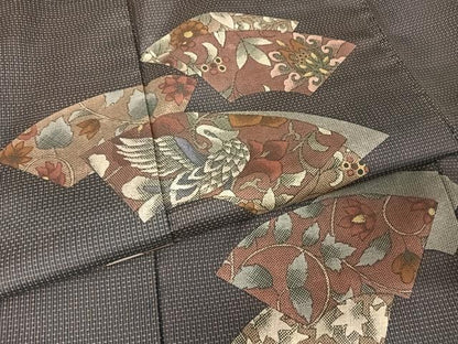 平和屋着物●本場染大島紬 訪問着 色紙花鳥更紗 正絹 逸品 AAAZ3124np