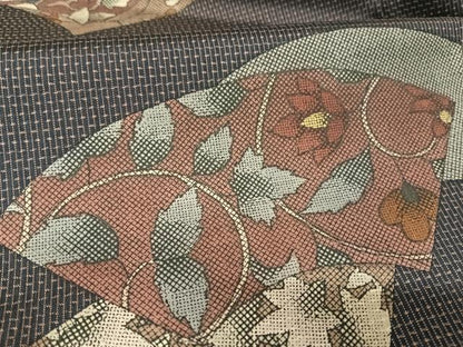 平和屋着物●本場染大島紬 訪問着 色紙花鳥更紗 正絹 逸品 AAAZ3124np