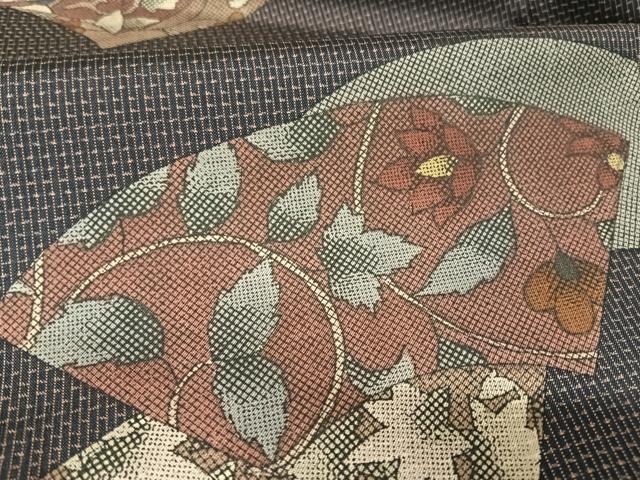 平和屋着物●本場染大島紬 訪問着 色紙花鳥更紗 正絹 逸品 AAAZ3124np