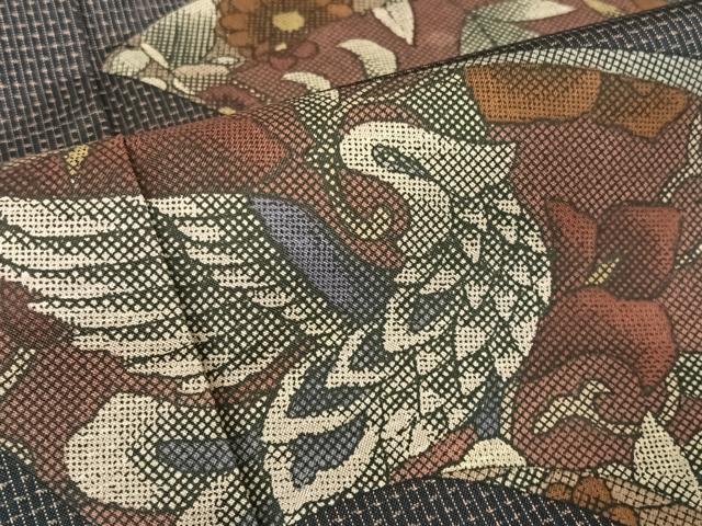 平和屋着物●本場染大島紬 訪問着 色紙花鳥更紗 正絹 逸品 AAAZ3124np