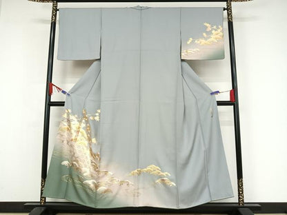 平和屋着物●金彩友禅　卓越技能者・名工・和田光正　訪問着　夢蒔絵　流水に松　暈し染め　金彩　正絹　逸品　AAAZ3132np