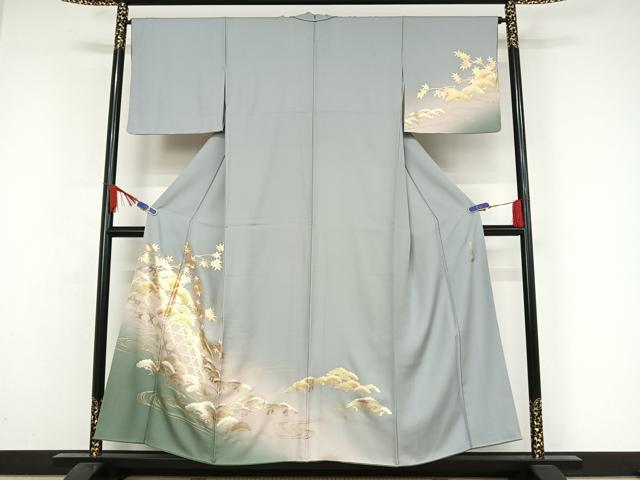 平和屋着物●金彩友禅　卓越技能者・名工・和田光正　訪問着　夢蒔絵　流水に松　暈し染め　金彩　正絹　逸品　AAAZ3132np