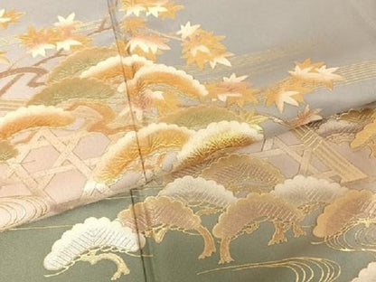 平和屋着物●金彩友禅　卓越技能者・名工・和田光正　訪問着　夢蒔絵　流水に松　暈し染め　金彩　正絹　逸品　AAAZ3132np