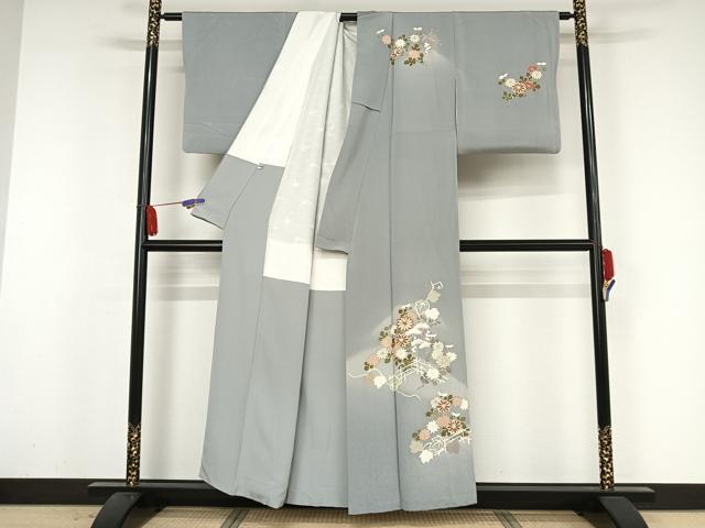 平和屋着物●訪問着 友禅 花籬文 鬼しぼ縮緬 正絹 逸品 AAAZ3141np