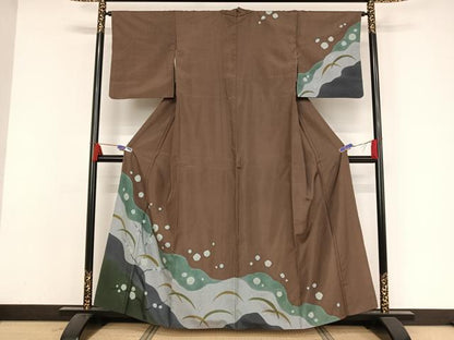 平和屋着物●本場染大島紬 訪問着 絞り 枝花に露芝 正絹 逸品 AAAZ3143np