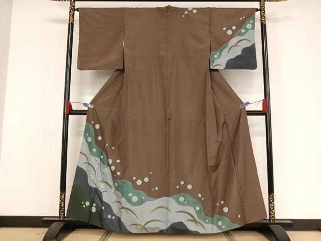 平和屋着物●本場染大島紬 訪問着 絞り 枝花に露芝 正絹 逸品 AAAZ3143np