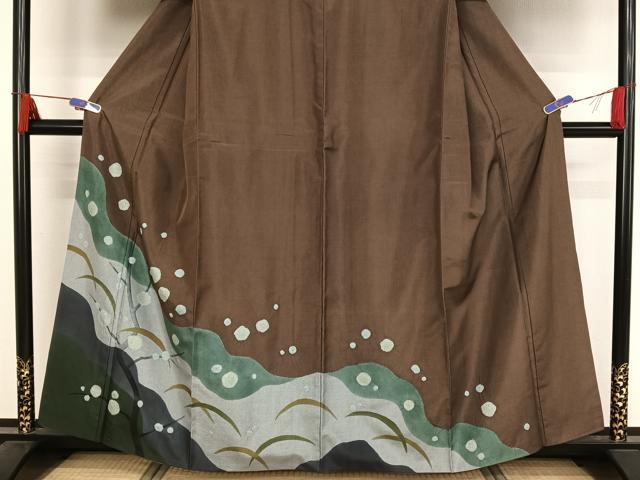 平和屋着物●本場染大島紬 訪問着 絞り 枝花に露芝 正絹 逸品 AAAZ3143np
