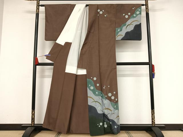 平和屋着物●本場染大島紬 訪問着 絞り 枝花に露芝 正絹 逸品 AAAZ3143np