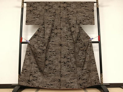 平和屋着物●本場大島紬　一元7マルキ　草花文　正絹　逸品　未使用　AAAZ3147np
