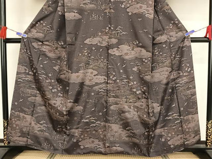 平和屋着物●本場染大島紬　訪問着　雲取り風景文　正絹　逸品　AAAZ3148np