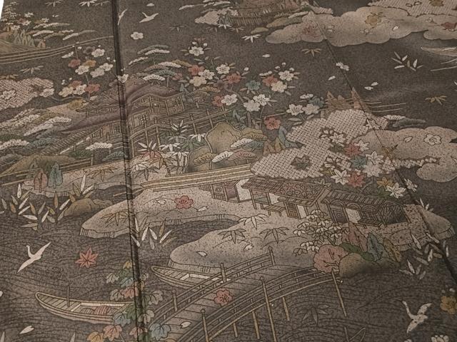 平和屋着物●本場染大島紬　訪問着　雲取り風景文　正絹　逸品　AAAZ3148np