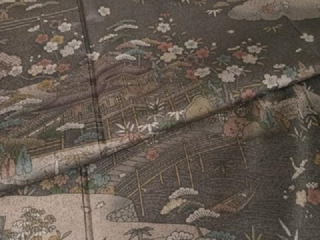 平和屋着物●本場染大島紬　訪問着　雲取り風景文　正絹　逸品　AAAZ3148np