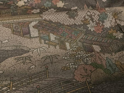 平和屋着物●本場染大島紬　訪問着　雲取り風景文　正絹　逸品　AAAZ3148np