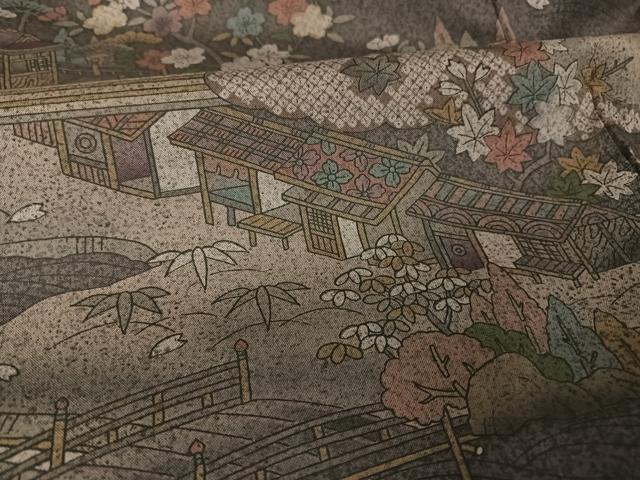 平和屋着物●本場染大島紬　訪問着　雲取り風景文　正絹　逸品　AAAZ3148np