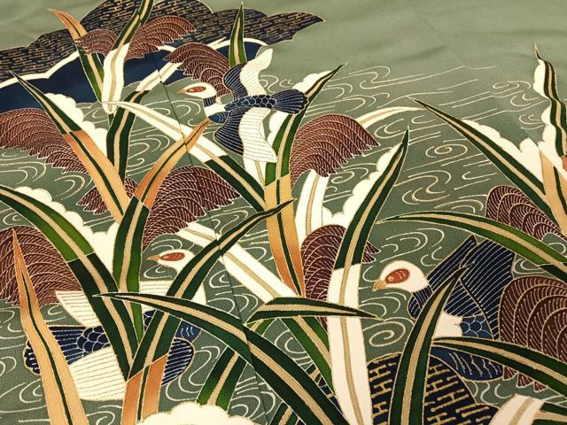 平和屋着物●豪華色留袖　友禅　葦雁文様　正絹　逸品　AAAZ3178np