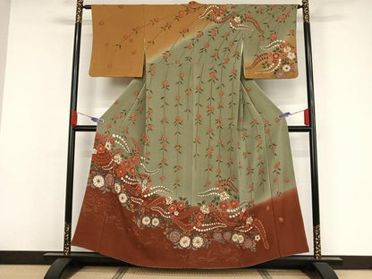 平和屋着物●訪問着 辻が花 暈し染め 鬼しぼ縮緬 正絹 逸品 AAAZ3188np