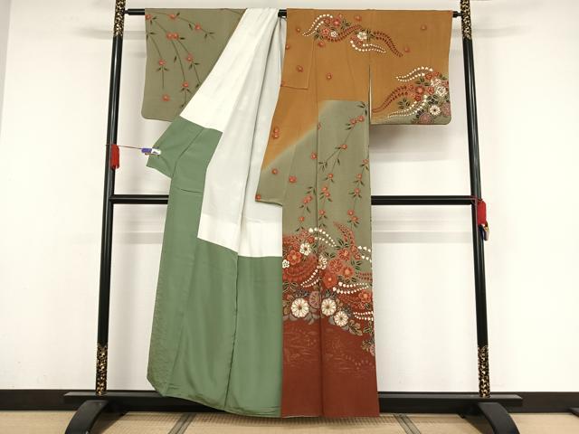 平和屋着物●訪問着 辻が花 暈し染め 鬼しぼ縮緬 正絹 逸品 AAAZ3188np