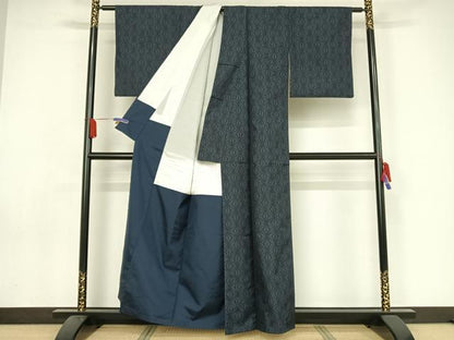 平和屋着物●上質な紬 麻の葉文様 正絹 逸品 AAAZ3193np