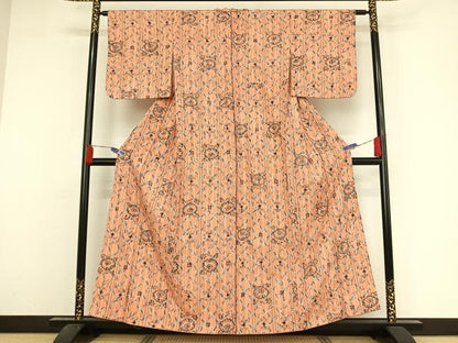 平和屋着物●上質な小紋 紬地 絞り 網目花文 正絹 逸品 AAAZ3198np