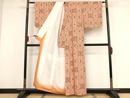 平和屋着物●上質な小紋 紬地 絞り 網目花文 正絹 逸品 AAAZ3198np