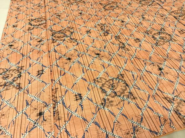 平和屋着物●上質な小紋 紬地 絞り 網目花文 正絹 逸品 AAAZ3198np