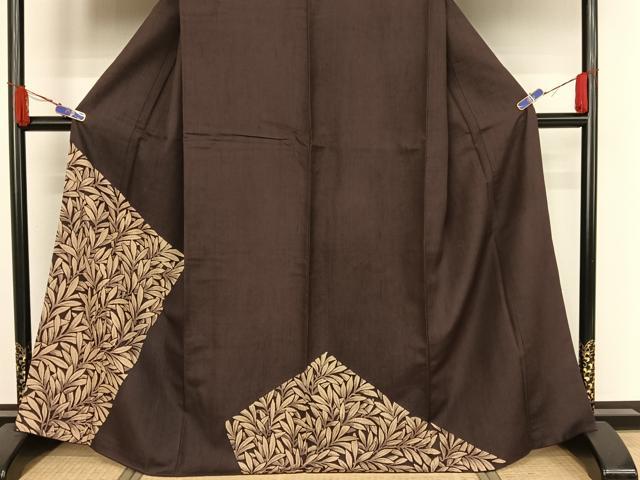 平和屋着物●訪問着　紬地　枝葉文　正絹　逸品　AAAZ3207np