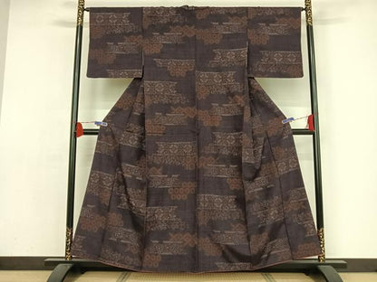平和屋着物●結城紬　80亀甲　横段花文　正絹　逸品　AAAZ3220np