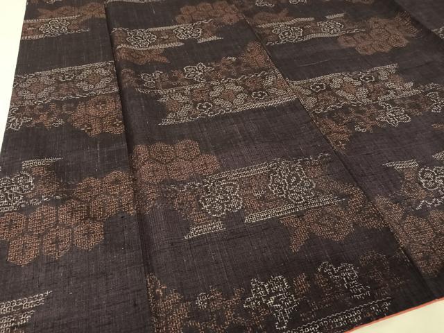 平和屋着物●結城紬　80亀甲　横段花文　正絹　逸品　AAAZ3220np
