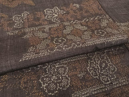 平和屋着物●結城紬　80亀甲　横段花文　正絹　逸品　AAAZ3220np