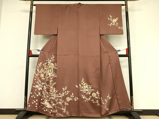 平和屋着物●訪問着 駒刺繍 雪輪枝橘文 金糸 金彩 正絹 逸品 AAAZ3222np