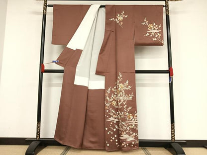 平和屋着物●訪問着 駒刺繍 雪輪枝橘文 金糸 金彩 正絹 逸品 AAAZ3222np