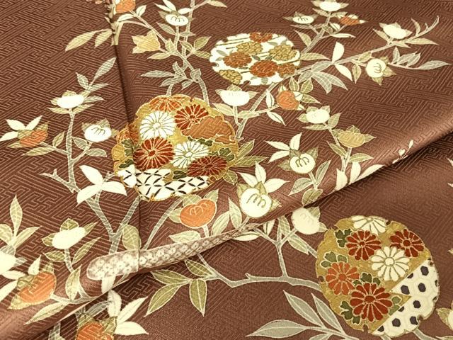 平和屋着物●訪問着 駒刺繍 雪輪枝橘文 金糸 金彩 正絹 逸品 AAAZ3222np