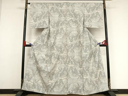 平和屋着物●本場大島紬　白大島　カタス9マルキ　樹林文　正絹　逸品　AAAZ3227np