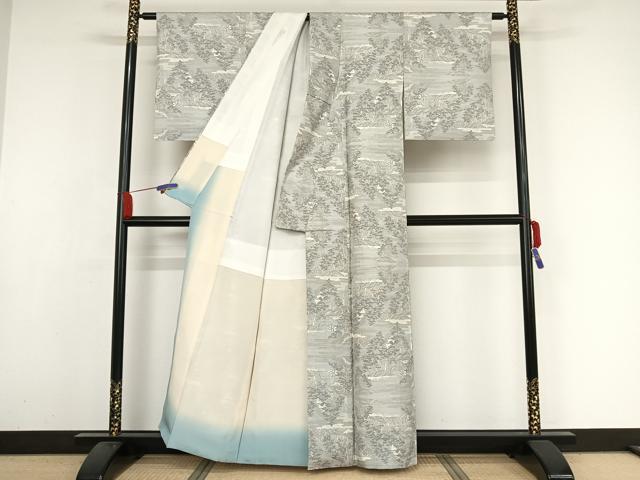 平和屋着物●本場大島紬　白大島　カタス9マルキ　樹林文　正絹　逸品　AAAZ3227np
