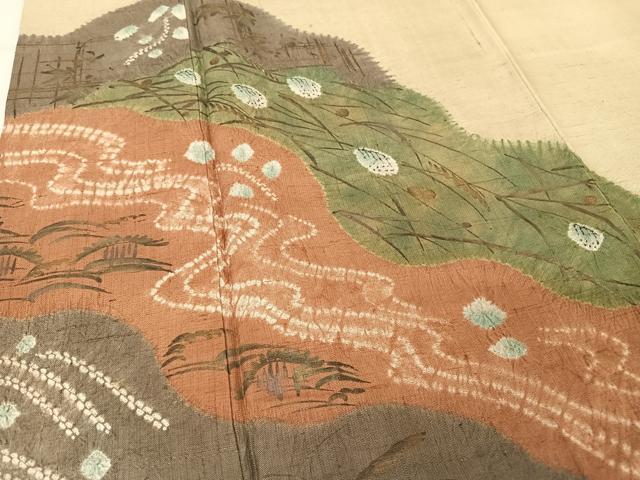 平和屋着物●訪問着 紬地 手描き 絞り 道長草花文 金彩 正絹 逸品 AAAZ3245np