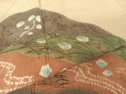 平和屋着物●訪問着 紬地 手描き 絞り 道長草花文 金彩 正絹 逸品 AAAZ3245np