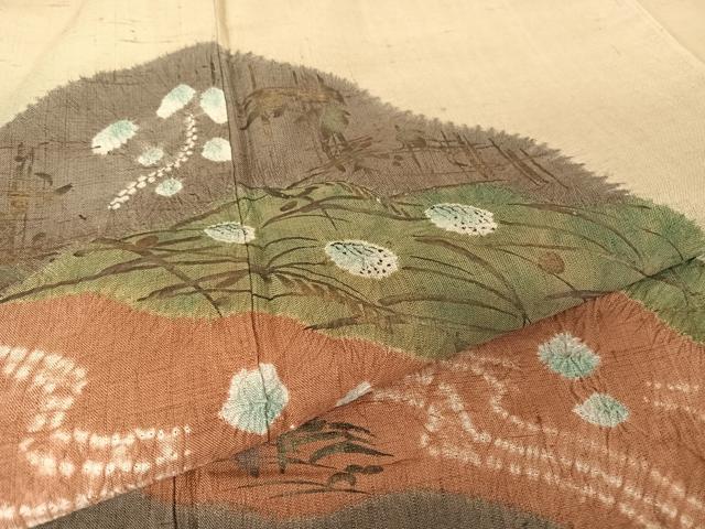 平和屋着物●訪問着 紬地 手描き 絞り 道長草花文 金彩 正絹 逸品 AAAZ3245np