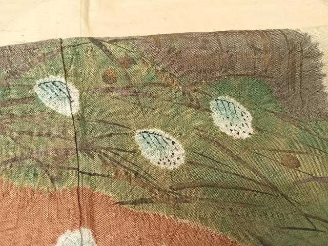 平和屋着物●訪問着 紬地 手描き 絞り 道長草花文 金彩 正絹 逸品 AAAZ3245np