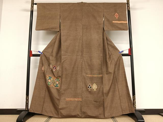 平和屋着物●訪問着 紬地 コプト文様 正絹 逸品 AAAZ3255np