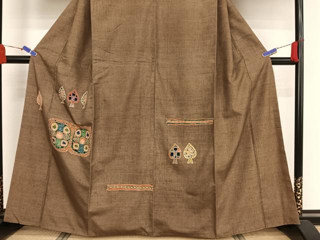 平和屋着物●訪問着 紬地 コプト文様 正絹 逸品 AAAZ3255np