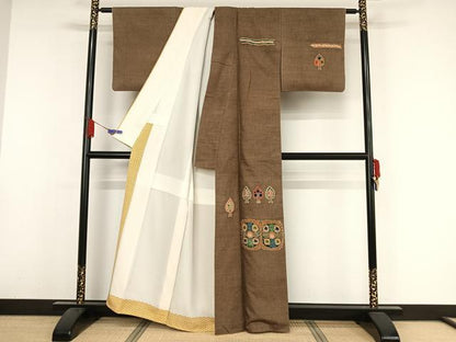 平和屋着物●訪問着 紬地 コプト文様 正絹 逸品 AAAZ3255np
