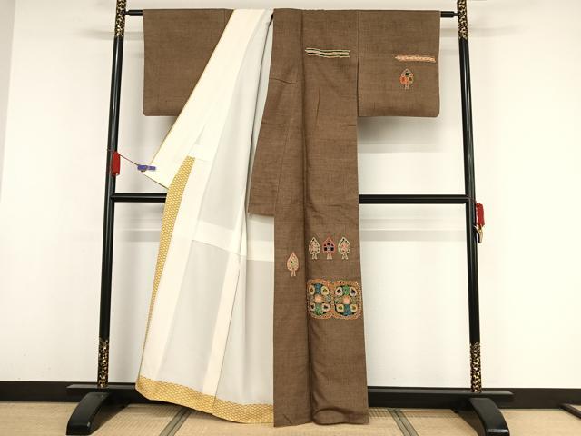 平和屋着物●訪問着 紬地 コプト文様 正絹 逸品 AAAZ3255np