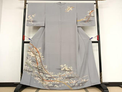 平和屋着物●訪問着 蔓帯風景草花文 金彩 正絹 逸品 AAAZ3256np