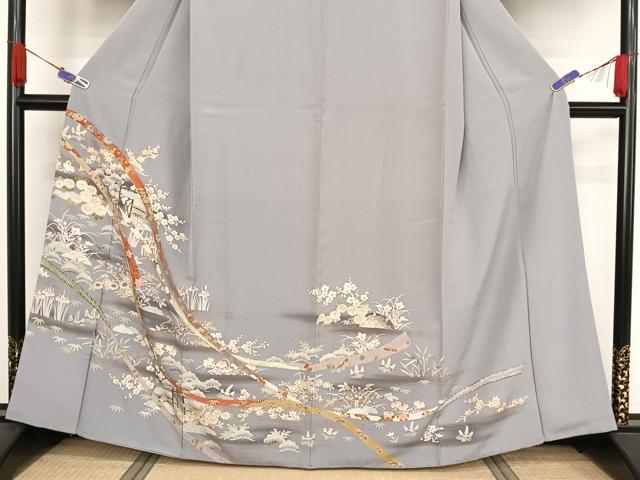 平和屋着物●訪問着 蔓帯風景草花文 金彩 正絹 逸品 AAAZ3256np